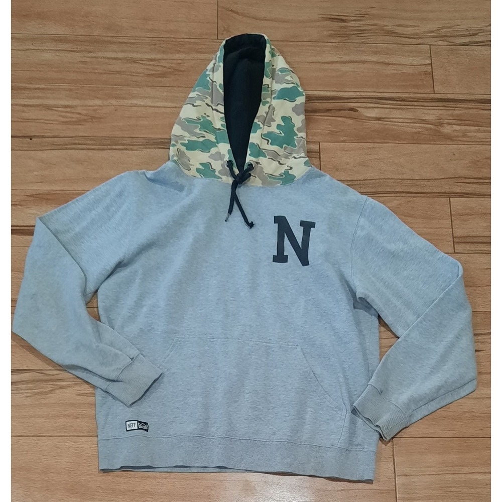 Neff Hoodie Sweatshirt Men's Medium Color Grey With Camo Hood